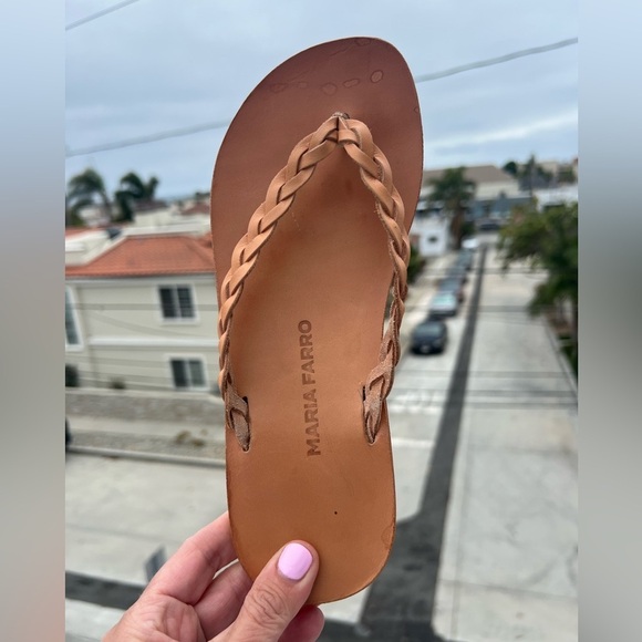 Maria Farro Grecian leather braided thong tan sandals sz 39 festival boho hippie - Picture 2 of 10